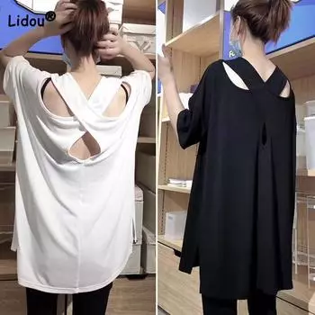 Модные шикарные топы с короткими рукавами и вырезами, летняя женская одежда, простая универсальная однотонная футболка с V-образным вырезом L белый