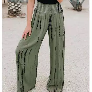 Модные широкие брюки с эластичной резинкой на талии, женские летние 2024, повседневные свободные женские брюки, корейские мешковатые брюки больших размеров, женские 26195 S синий