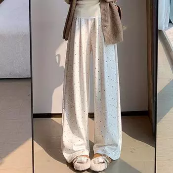 Модные широкие брюки с высокой талией в горошек, женские утолщенные бархатные теплые женские спортивные штаны, зимняя верхняя одежда, свободные женские брюки S чёрный