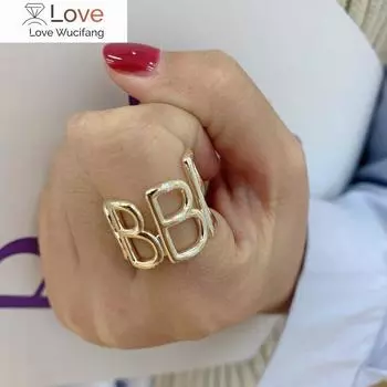 Модные широкие кольца с буквами для женщин, новые тенденции, ювелирные изделия, большое открытое кольцо, бижутерия Resizable