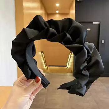 Модные широкие повязки для волос для женщин, головной убор, однотонная тканевая повязка на голову для девочек, повязка на голову, плиссированный обруч для волос, женские аксессуары для волос чёрный