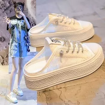 Модные шлепанцы, белые толстые женские тапочки и сандалии, рабочая обувь, парусиновая платформа 2024 года, роскошные новые модные топ-модели, стильные тенденции 35