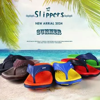 Модные шлепанцы мужские сандалии-стринги лето 2024 новые мужские туфли массажная подошва ЭВА нескользящие тапочки для улицы и дома пляжные сандалии 40 зелёный