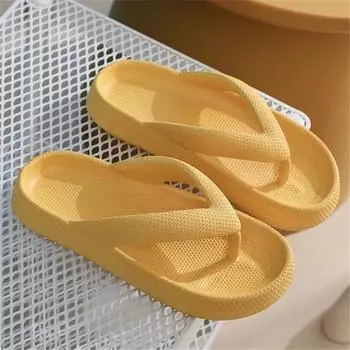 Модные шлепанцы на платформе Eva для женщин 2025 года, летние нескользящие пляжные сандалии, женские легкие тапочки для ванной и дома на мягкой подошве 36-37 жёлтый