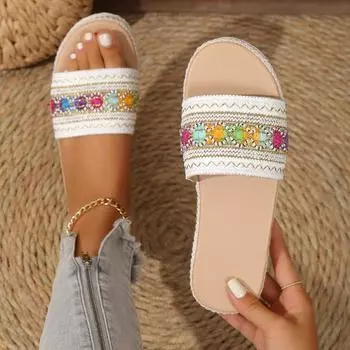 модные шлепанцы сандалии женские тапочки 2024 мягкие шлепанцы на плоской подошве стильные сандалии с пайетками женская обувь для ношения на открытом воздухе 35