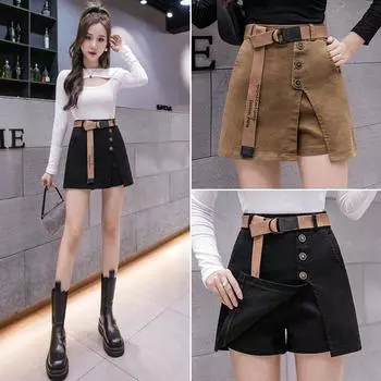 Модные шорты трапециевидной формы для женщин, летние юбки с высокой талией, женские тонкие уличные юбки, брюки S чёрный