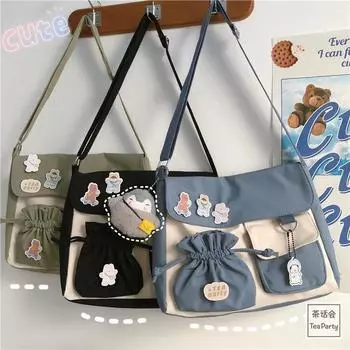 Модные симпатичные нейлоновые сумки, наплечные сумки большой емкости, сумки через плечо для девочек, сумка-мессенджер Harajuku, школьные сумки для школьников, сумка-саквояж