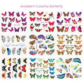 Модные синие/черные самоклеящиеся простые в использовании наклейки для ногтей с бабочками, наклейки для ногтей, переводные водные наклейки