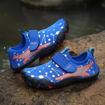 Модные синие детские кроссовки для плавания, летние дышащие кроссовки для пляжа, босиком, детские кроссовки для активного отдыха, противоскользящие, на липучках, детские кроссовки для плавания 26