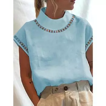 Модные синие и белые блузки с воротником-стойкой, весна-лето, дышащая женская блузка с высоким воротником, женские топы S белый