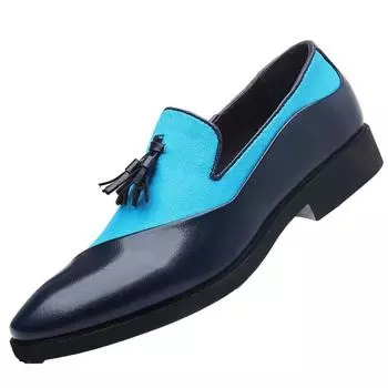 Модные синие кожаные туфли-слипоны для мужчин, вечерние, формальные, туфли для отдыха, туфли на плоской подошве с бахромой, повседневные, выпускные, свадебные, вечерние, корейский стиль 38 небесно-голубой