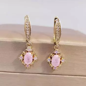 Модные синие розовые серьги-капли с цирконием в виде ледяного цветка для женщин и девочек, новые модные серьги золотого цвета, винтажные ювелирные аксессуары