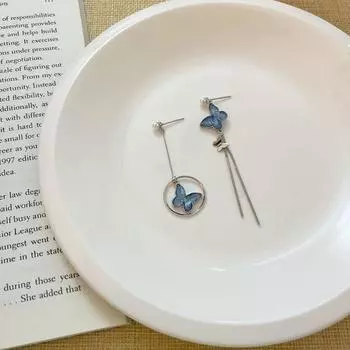 Модные синие серьги-бабочки, блестящие длинные серьги-капли с кристаллами и кисточками для женщин синий