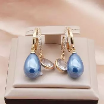 Модные синие серьги-капли с искусственным жемчугом для женщин, модные серьги-кольца с цирконием, ювелирные изделия, аксессуары для вечеринок синий