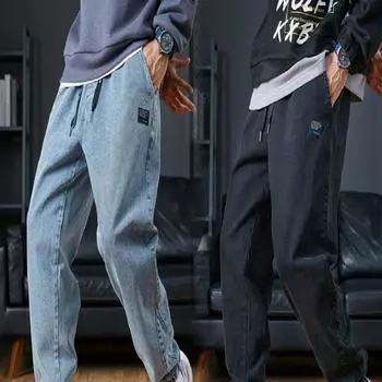 Модные синие весенне-летние джинсы-карго, мужские уличные джинсовые брюки-джоггеры, мужские мешковатые джинсовые брюки-шаровары 8XL чёрный