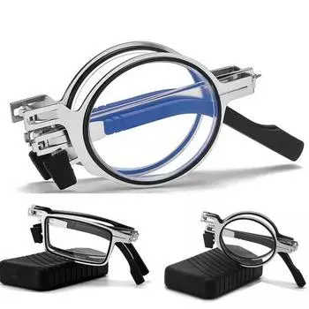 Модные складные металлические очки для чтения с футляром для мужчин и женщин, портативные очки для пресбиопии, круглые, квадратные, блокирующие синий свет, компьютерные очки 1.0