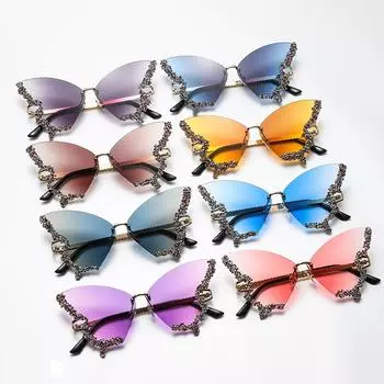 Модные солнцезащитные очки-бабочки с мозаикой и бриллиантами в металлическом каркасе, наружные очки с защитой от ультрафиолета жёлтый