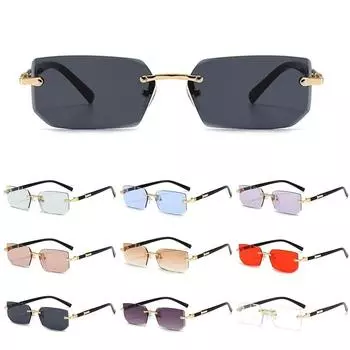 Модные солнцезащитные очки без оправы для мужчин и женщин, модные безрамочные прямоугольные солнцезащитные очки в стиле ретро, летние очки для путешествий UV400 серый