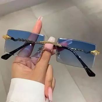 Модные солнцезащитные очки без оправы для мужчин и женщин, модные безрамочные прямоугольные солнцезащитные очки в стиле ретро, летние очки для путешествий UV400