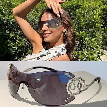 Модные солнцезащитные очки без оправы для женщин, стильные градиентные линзы, очки для активного отдыха, металлическая оправа