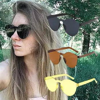 Модные солнцезащитные очки без оправы из желе, женские прозрачные очки с кошачьими ушками, универсальные очки в круглой оправе цвета «конфеты»