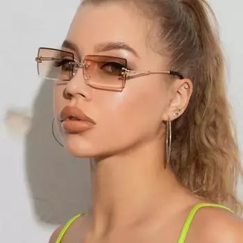 Модные солнцезащитные очки без оправы прямоугольной формы для женщин и мужчин, модные солнцезащитные очки с маленькими квадратными линзами, градиентные солнцезащитные очки для путешествий и отдыха на природе