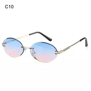 Модные солнцезащитные очки без оправы UV400 с защитой от солнца, линзы с алмазной резкой, винтажные солнцезащитные очки, овальные солнцезащитные очки C10