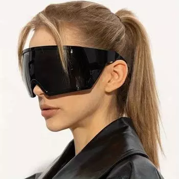 Модные солнцезащитные очки большого размера Y2k с запахом для мужчин и женщин, черные очки в большой оправе, ветрозащитные очки в стиле панк для верховой езды, цельные солнцезащитные очки UV400 жёлтый