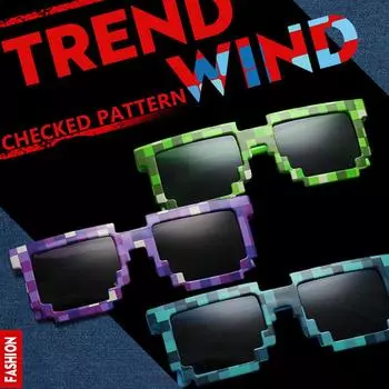 Модные солнцезащитные очки для детей, косплей, экшн-игра, игрушка, квадратные пиксельные мозаичные очки, игрушки для детей, подарок, 5 цветов чёрный