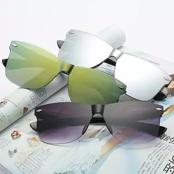 Модные солнцезащитные очки из пластика UV400, без оправы в стиле ретро, для вождения, без винтов, модные унисекс Glasses cloth random color