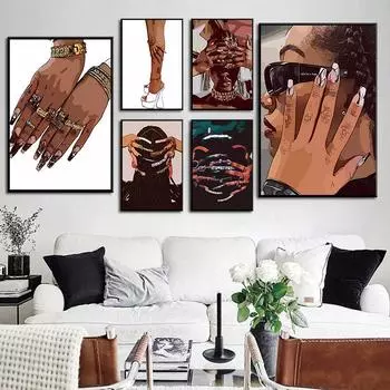 Модные солнцезащитные очки Картина на холсте Браслеты Кольца Ювелирные изделия Постеры Высокие каблуки и нейл-арт Настенное искусство Гостиная Домашний декор 21x30cm No Frame