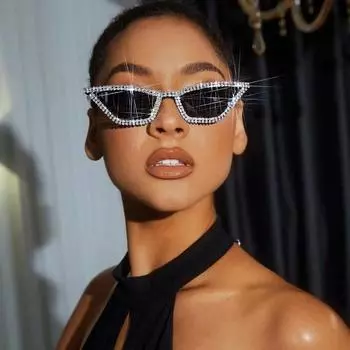 Модные солнцезащитные очки «кошачий глаз» со стразами, женские винтажные треугольные оправы, модные вечерние солнцезащитные очки с козырьком от солнца