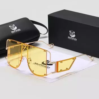 Модные солнцезащитные очки MePanda унисекс в большой сиамской металлической оправе, UV400 золотисто-коричневый