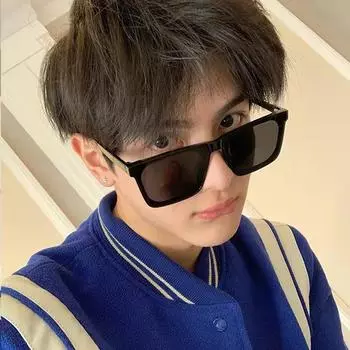 Модные солнцезащитные очки, моделирующие очки, мужские летние солнцезащитные очки квадратной формы, простые модные новые уличные фото ручной работы Bright black grey lens