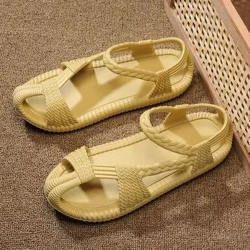 Модные соломенные сандалии, повседневная обувь инновационного дизайна, мужские легкие домашние тапочки с мягкой подошвой, высококачественные эксклюзивные фирменные шлепанцы 36-37