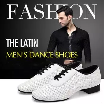 Модные современные белые кожаные туфли для латинских танцев для взрослых мужчин на низком каблуке 3 см 38 белый