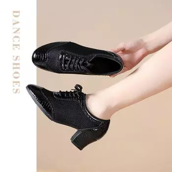 Модные современные кроссовки для джазовых танцев для женщин и девочек, дышащая сетчатая танцевальная обувь для учителей, каблук 5 см 34 чёрный