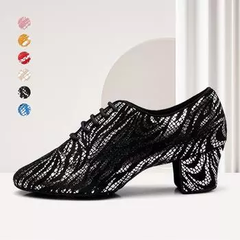Модные современные кроссовки для джазовых танцев для женщин и девочек, дышащая сетчатая танцевальная обувь для учителей, каблук 5 см 34 чёрный