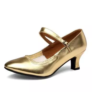 Модные современные танцевальные туфли для девочек и женщин с закрытым носком, резиновая подошва, танцевальная обувь для латиноамериканских танцев, вальса, джаза, каблук 5 см 34 золотой