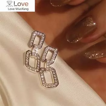 Модные современные женские висячие серьги, блестящие геометрические серьги, популярные и универсальные ювелирные изделия, шикарные аксессуары белый