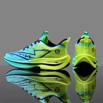 Модные спортивные кроссовки для бега Новые мужские кроссовки с амортизирующей пластиной из углеродного волокна Дышащие легкие теннисные туфли Противоскользящие кроссовки для бега 36 зелёный