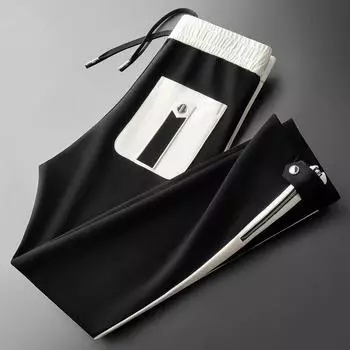 Модные спортивные штаны с контрастной строчкой, мужские прямые спортивные спортивные штаны, повседневные брюки XXXXL чёрный