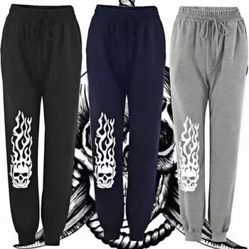Модные спортивные штаны женские повседневные длинные брюки с высокой талией и завязками на шнурке с принтом черепа брюки спортивная одежда большие размеры женские брюки XS синий