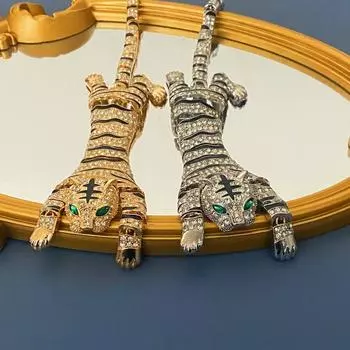 Модные средневековые украшения Тяжелая промышленность Брошь в виде животного Роскошная ручная работа с бриллиантами Масло Капельная мода Животная брошь в виде тигра золотой