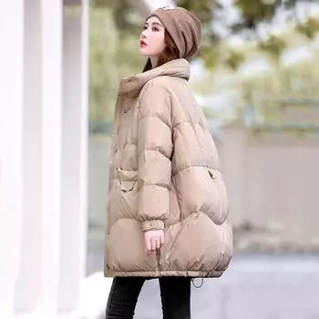 Модные средние и длинные пуховики женские осень и зима 2024 новые модные теплые белые зимние пальто из утиного пуха прилив S чёрный