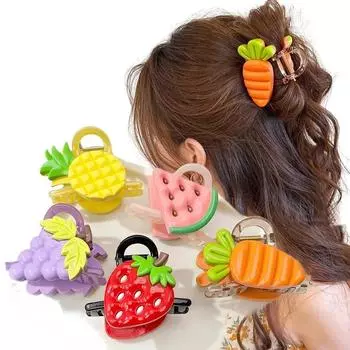 Модные средние заколки для волос с фруктами для женщин и девочек из поликарбоната, лимона, клубники, крестообразной посадки, краба, зажимы для волос, аксессуары для волос, лето, осень strawberry