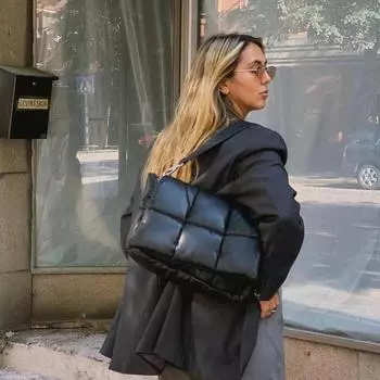 Модные стеганые женские сумки на ремне, дизайнерская брендовая сумка, роскошная нейлоновая сумка с подкладкой из хлопка, большая зимняя сумка-тоут чёрный