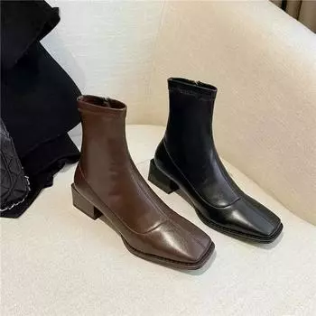 Модные стильные ботильоны женские туфли молнии на низком каблуке Bota женские удобные короткие ботильоны Morder 35 чёрный