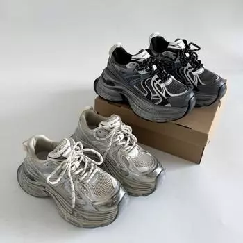 Модные, стильные и универсальные, подчеркивающие стопу, туфли для папы на небольшой платформе, женская новая осенняя легкая спортивная обувь 2025 года, увеличивающая рост 35 серый