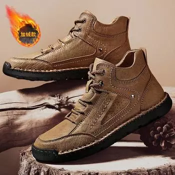 Модные стильные мужские кожаные ботинки, повседневные уличные высокие мужские туфли, винтажная зимняя теплая обувь, большой размер 38-48 38 чёрный